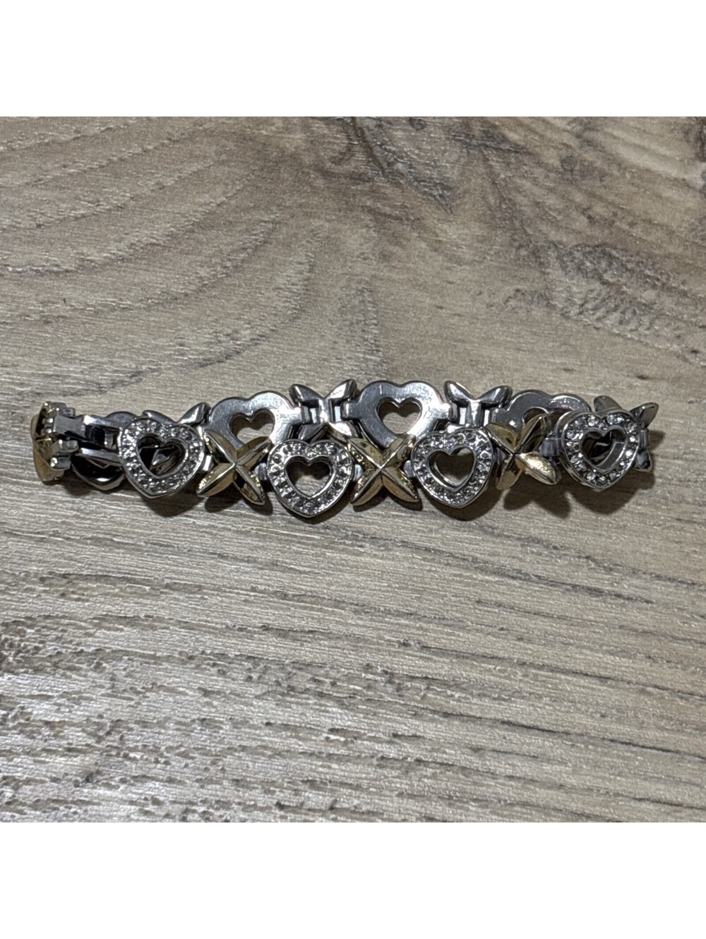 Womans Silver Tone X Heart Link Bracelet Band
